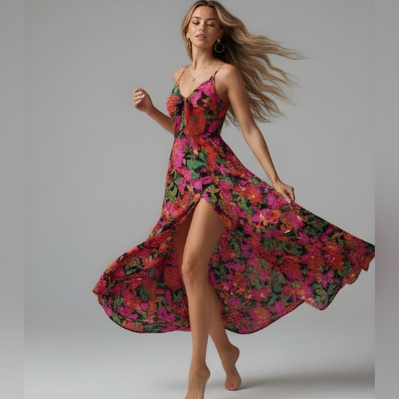 Floral Printed Cut Out Button Down Maxi Dress - Picture 4 of 9